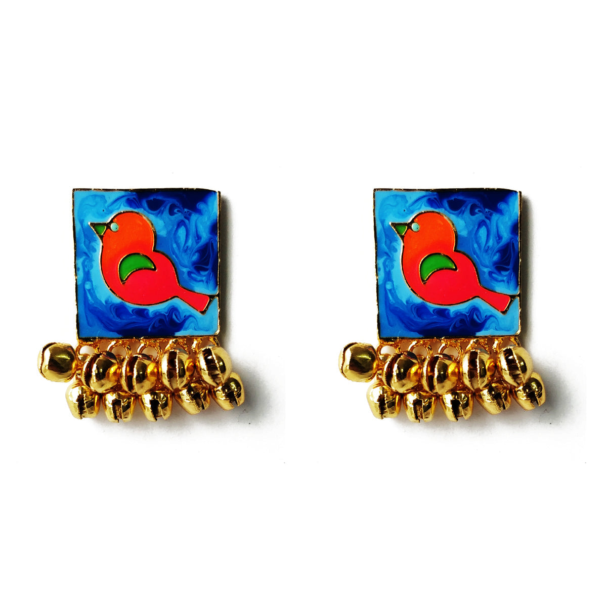 Bird in the window ghunghroo earrings.