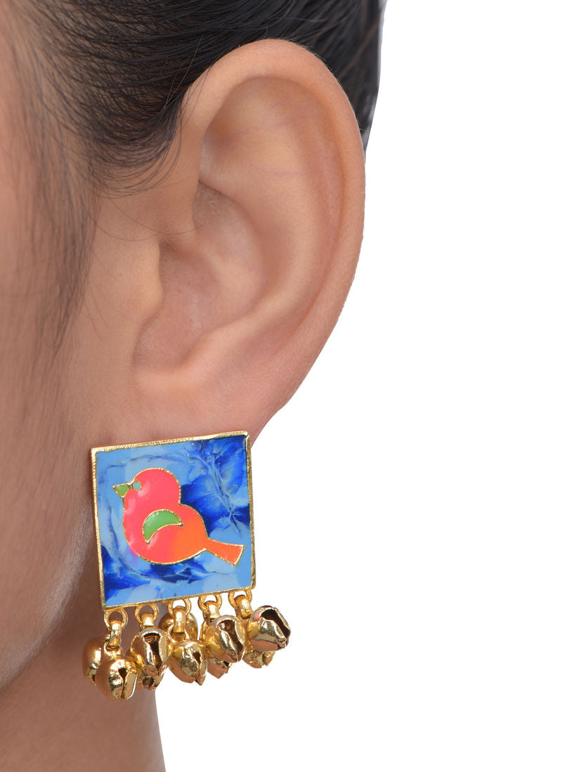 Bird in the window ghunghroo earrings.
