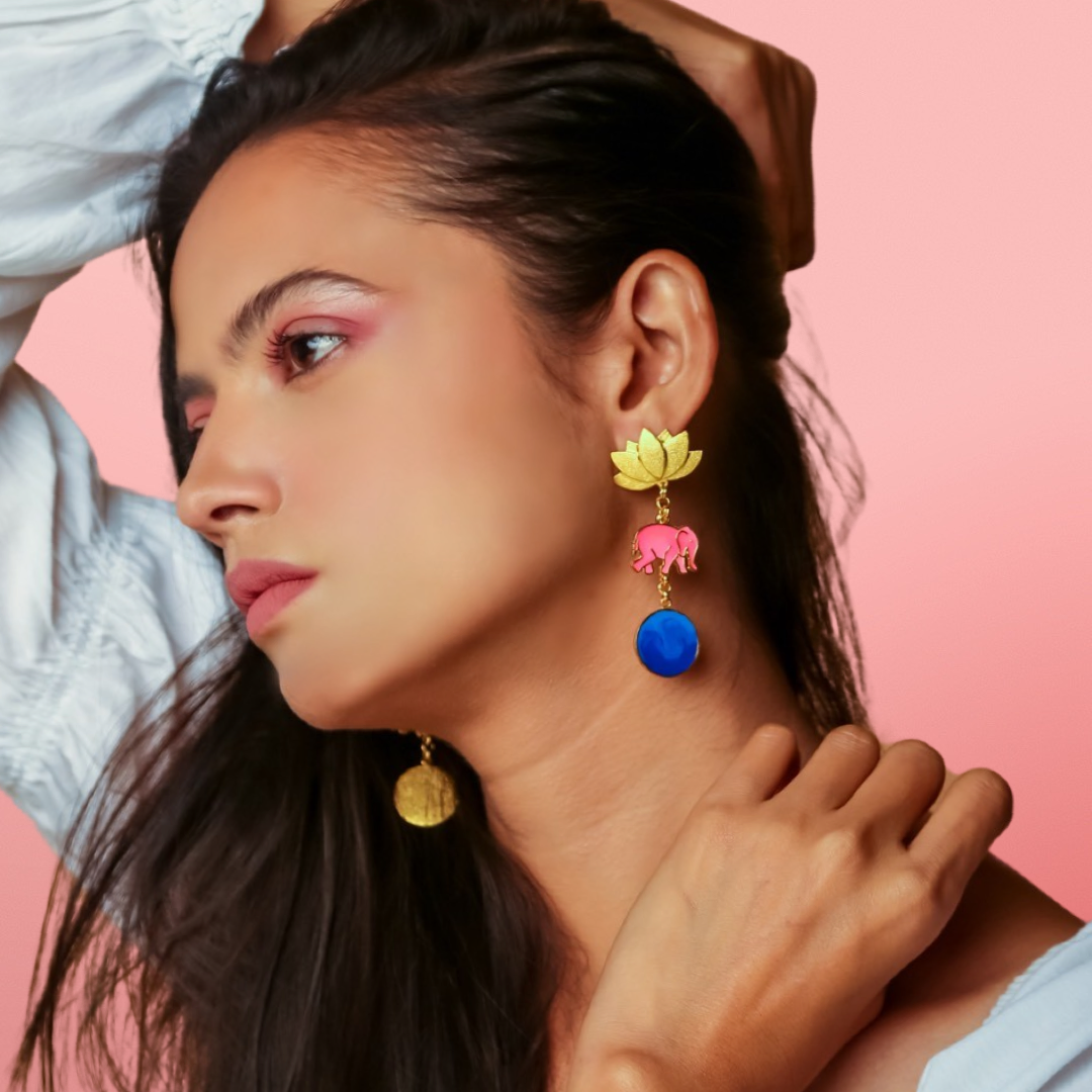 Golden Lotus and ele Earrings