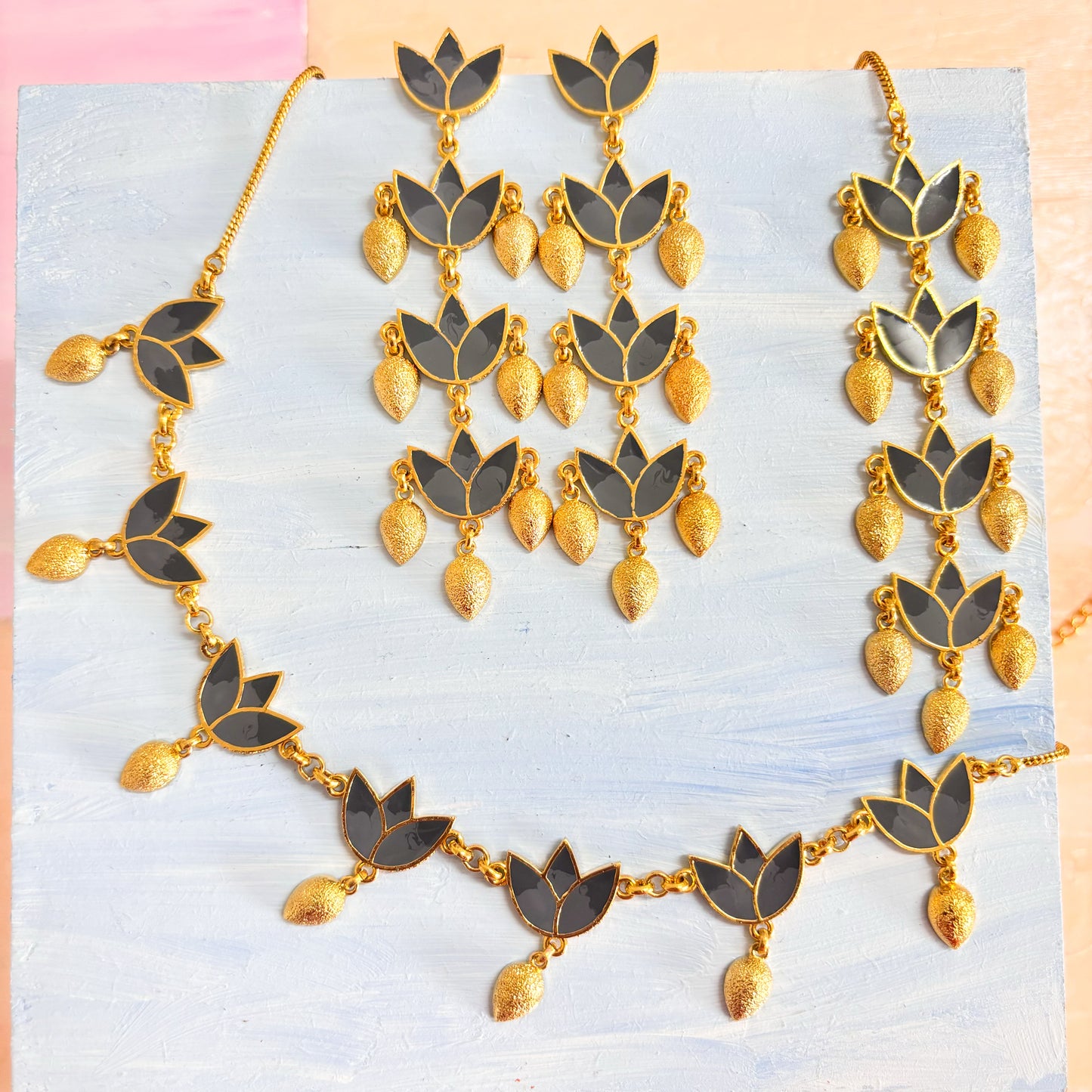 Mystic lotus earrings and mangtika