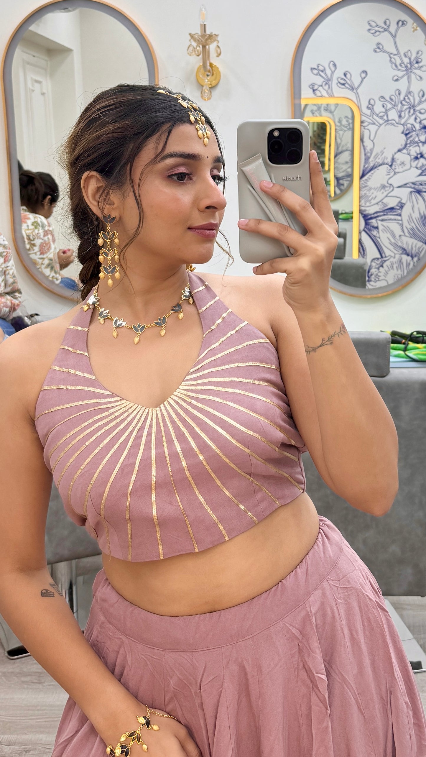 Mystic lotus earrings and mangtika