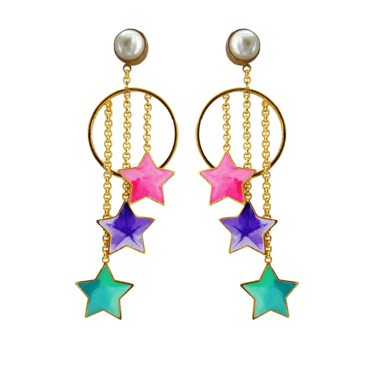 Pearls And Stars Danglers - Earrings