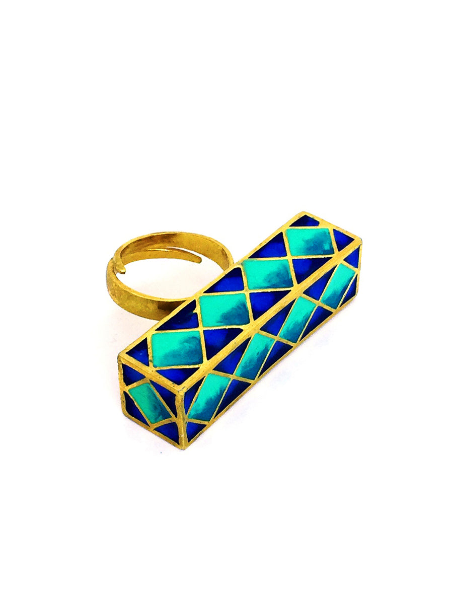 Rectangular Madhubani Ring