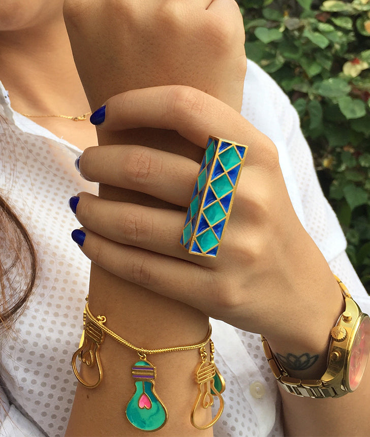 Rectangular Madhubani Ring