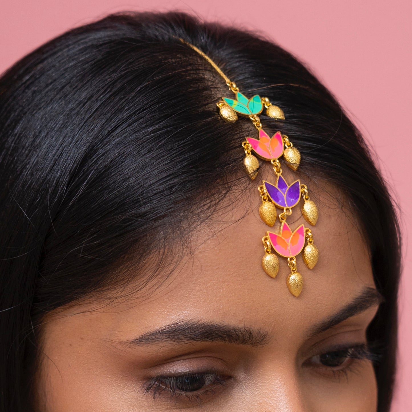 Mystic lotus earrings and mangtika