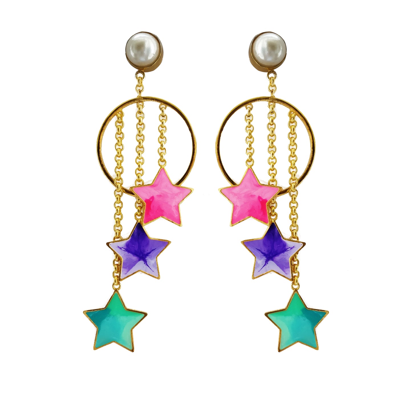 Pearls And Stars Danglers - Earrings