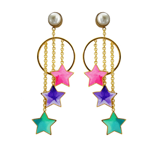 Pearls And Stars Danglers - Earrings