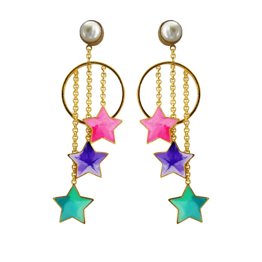 Pearls And Stars Danglers - Earrings