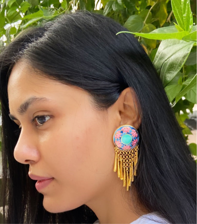 Blue  Lotus fringe earrings