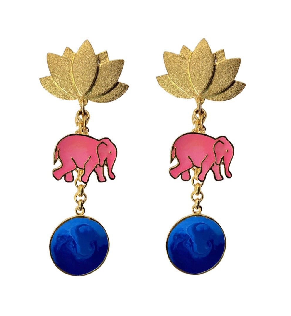 Golden Lotus and ele Earrings
