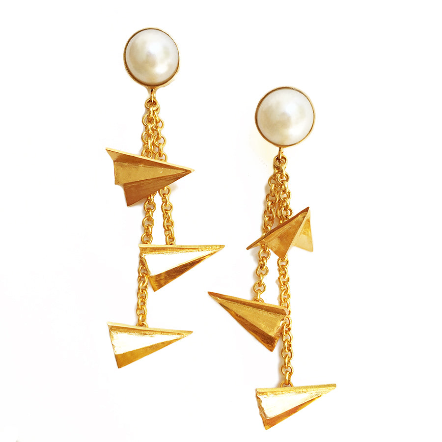 Pearl And Paper Plane Earrings