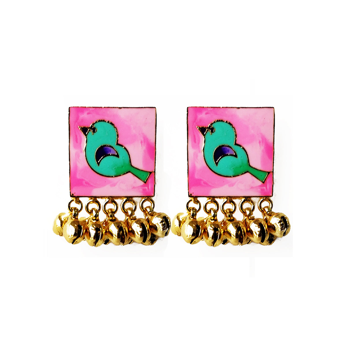 Bird in the window ghunghroo earrings.