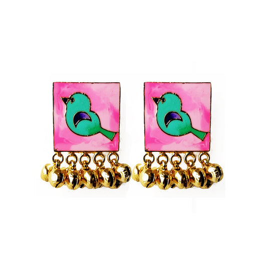 Bird in the window ghunghroo earrings.